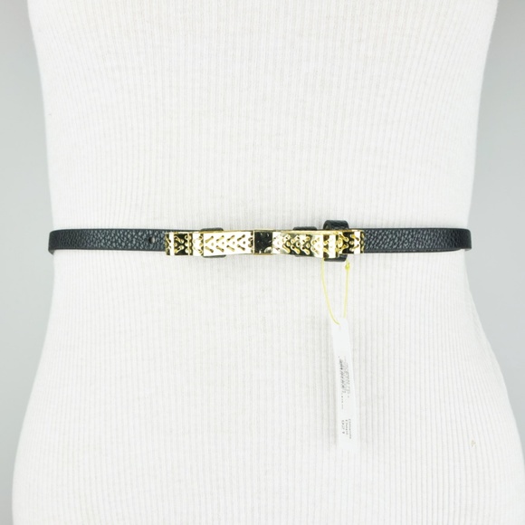 BCBG Black Gold Bow Skinny Vegan Leather - Picture 1 of 3